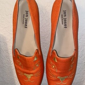 Jon Josef orange and gold made in spain suede velvet sz 10 slip on shoes